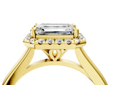 Yellow gold Emerald Cut Halo Round Diamond Solitaire Engagement Ring with Pave Band and Four-Prong Setting_19