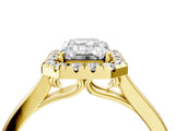 Yellow gold Emerald Cut Halo Round Diamond Solitaire Ring with Pavé Band and Four-Prong Setting_4