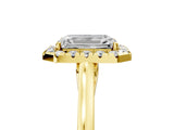 Yellow gold Emerald Cut Halo Round Diamond Solitaire Ring with Pavé Band and Four-Prong Setting_5