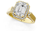 Yellow gold Emerald Cut Halo Round Diamond Twist Band with Four-Prong Setting_16