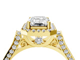 Yellow gold Emerald Cut Halo Round Diamond Twist Band with Four-Prong Setting_19