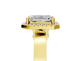 Yellow gold Emerald Cut Halo Round Diamond Twist Band with Four-Prong Setting_20