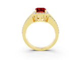 Yellow gold Emerald Cut Halo Ruby Ring with Split Shank and Four-Prong Setting_3
