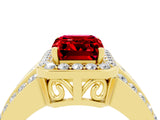 Yellow gold Emerald Cut Halo Ruby Ring with Split Shank and Four-Prong Setting_4