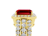 Yellow gold Emerald Cut Halo Ruby Ring with Split Shank and Four-Prong Setting_5
