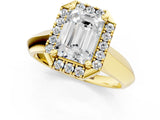 Yellow gold Emerald Cut Halo Solitaire Engagement Ring with Square Band and Four-Prong Setting_101