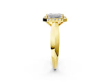 Yellow gold Emerald Cut Halo Solitaire Engagement Ring with Square Band and Four-Prong Setting_68