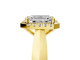 Yellow gold Emerald Cut Halo Solitaire Engagement Ring with Square Band and Four-Prong Setting_71
