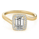 Yellow gold Emerald Cut Halo Solitaire Ring with Channel Band and Four-Prong Setting 1