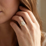 Yellow gold Emerald Cut Halo Solitaire Ring with Channel Band and Four-Prong Setting_23