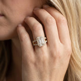 Yellow gold Emerald Cut Halo Split Shank Diamond Ring with Four-Prong Setting_14