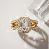 Yellow gold Emerald Cut Halo Split Shank Diamond Ring with Four-Prong Setting_15