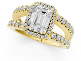 Yellow gold Emerald Cut Halo Split Shank Diamond Ring with Four-Prong Setting_65
