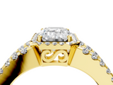 Yellow gold Emerald Cut Halo Split Shank Diamond Ring with Four-Prong Setting_68