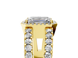 Yellow gold Emerald Cut Halo Split Shank Diamond Ring with Four-Prong Setting_69