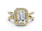 Yellow gold Emerald Cut Halo Split Shank Pave Set Ring_67