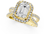 Yellow gold Emerald Cut Halo Split Shank Pave Set Ring_68