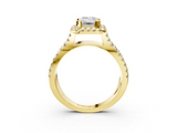 Yellow gold Emerald Cut Halo Split Shank Pave Set Ring_70