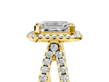 Yellow gold Emerald Cut Halo Split Shank Pave Set Ring_72