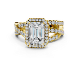 Yellow gold Emerald Cut Halo Split Shank Prong Setting Ring_88