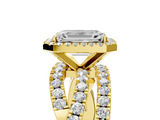 Yellow gold Emerald Cut Halo Split Shank Prong Setting Ring_93