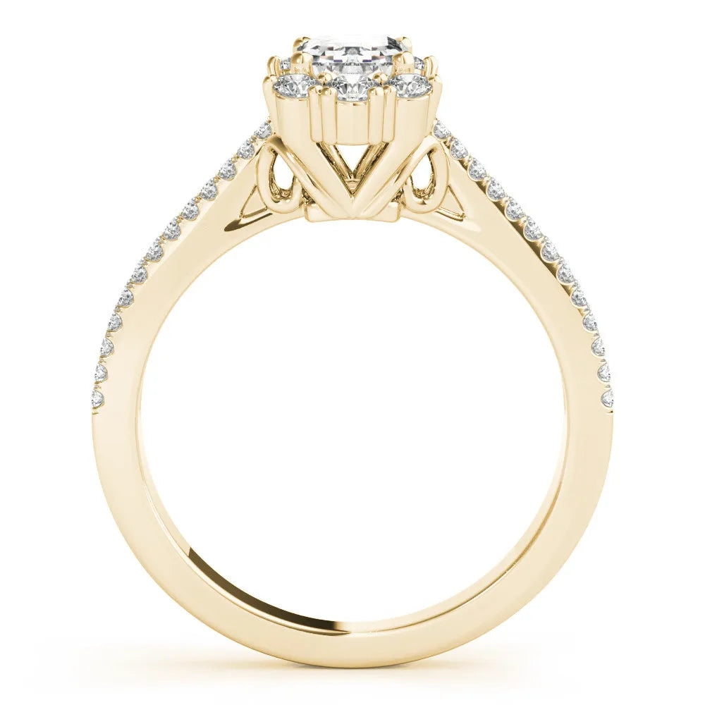 Yellow gold Emerald Cut Halo Split Shank Ring with Prong Setting 2