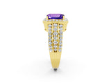 Yellow gold Emerald Cut Halo Tanzanite Ring with Split Shank and Four-Prong Setting_2
