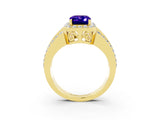 Yellow gold Emerald Cut Halo Tanzanite Ring with Split Shank and Four-Prong Setting_3