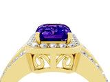 Yellow gold Emerald Cut Halo Tanzanite Ring with Split Shank and Four-Prong Setting_4