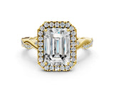 Yellow gold Emerald Cut Halo Twist Band with Four-Prong Setting_3