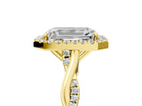 Yellow gold Emerald Cut Halo Twist Band with Four-Prong Setting_8