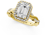 Yellow gold Emerald Cut Halo Twisted Band Four-Prong Ring_34