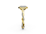 Yellow gold Emerald Cut Halo Twisted Band Four-Prong Ring_35