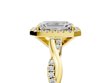 Yellow gold Emerald Cut Halo Twisted Band Four-Prong Ring_38