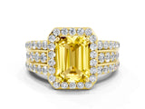 Yellow gold Emerald Cut Halo Yellow Sapphire Ring with Split Shank and Four-Prong Setting_24