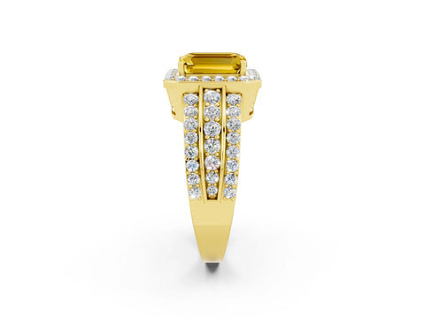 Yellow gold Emerald Cut Halo Yellow Sapphire Ring with Split Shank and Four-Prong Setting_26