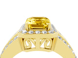 Yellow gold Emerald Cut Halo Yellow Sapphire Ring with Split Shank and Four-Prong Setting_28