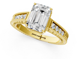 Yellow gold Emerald Cut Milgrain Channel Set Engagement Ring with Solitaire Prong Setting_103