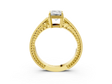 Yellow gold Emerald Cut Milgrain Channel Set Engagement Ring with Solitaire Prong Setting_105