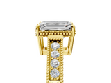 Yellow gold Emerald Cut Milgrain Channel Set Engagement Ring with Solitaire Prong Setting_107