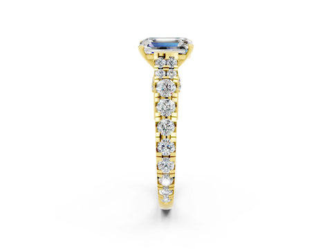 Yellow gold Emerald Cut Moissanite Classic Solitaire Ring with Pavé Band and Four-Prong Setting_2