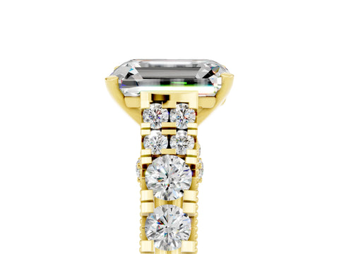 Yellow gold Emerald Cut Moissanite Classic Solitaire Ring with Pavé Band and Four-Prong Setting_5