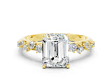 Yellow gold Emerald Cut Moissanite Cluster Side Stone Solitaire Ring with Prong Setting_24
