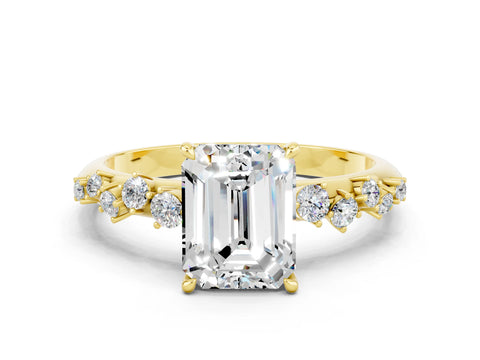 Yellow gold Emerald Cut Moissanite Cluster Side Stone Solitaire Ring with Prong Setting_24