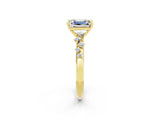 Yellow gold Emerald Cut Moissanite Cluster Side Stone Solitaire Ring with Prong Setting_26