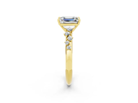 Yellow gold Emerald Cut Moissanite Cluster Side Stone Solitaire Ring with Prong Setting_26