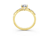Yellow gold Emerald Cut Moissanite Cluster Side Stone Solitaire Ring with Prong Setting_27