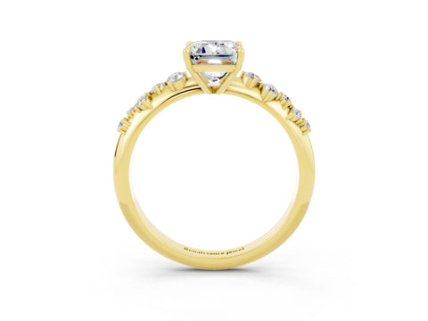 Yellow gold Emerald Cut Moissanite Cluster Side Stone Solitaire Ring with Prong Setting_27