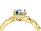 Yellow gold Emerald Cut Moissanite Cluster Side Stone Solitaire Ring with Prong Setting_28