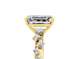 Yellow gold Emerald Cut Moissanite Cluster Side Stone Solitaire Ring with Prong Setting_29
